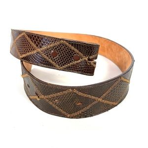 Vintage Texstar Genuine Lizard Brown Stitched Belt Unisex Belt No Buckle Size 30